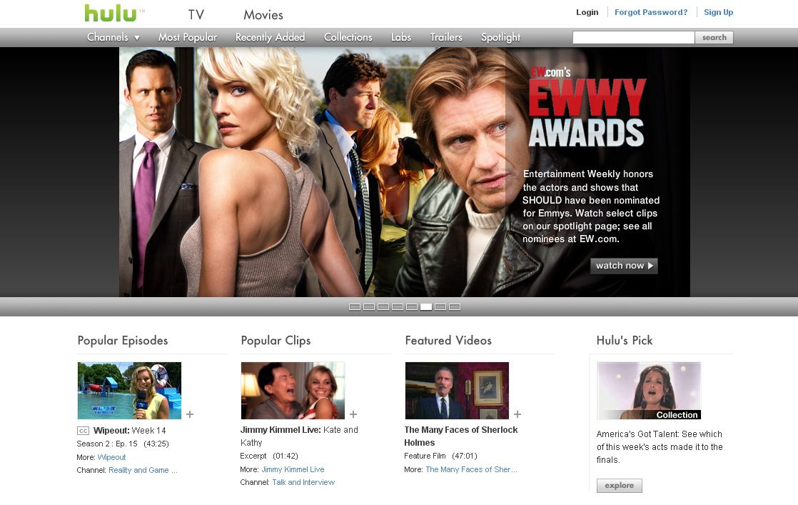 Hulu.com's home page