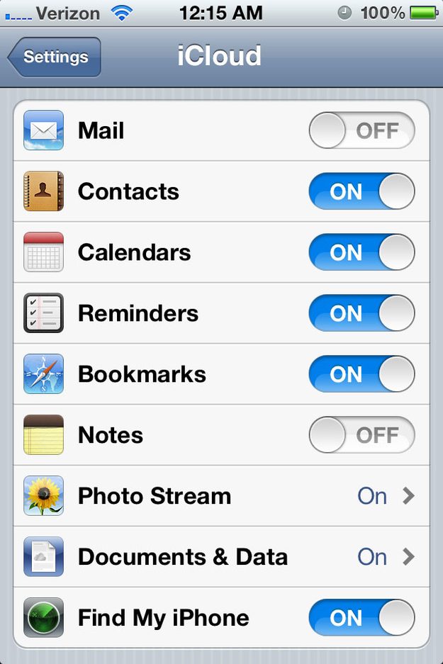 iCloud-settings