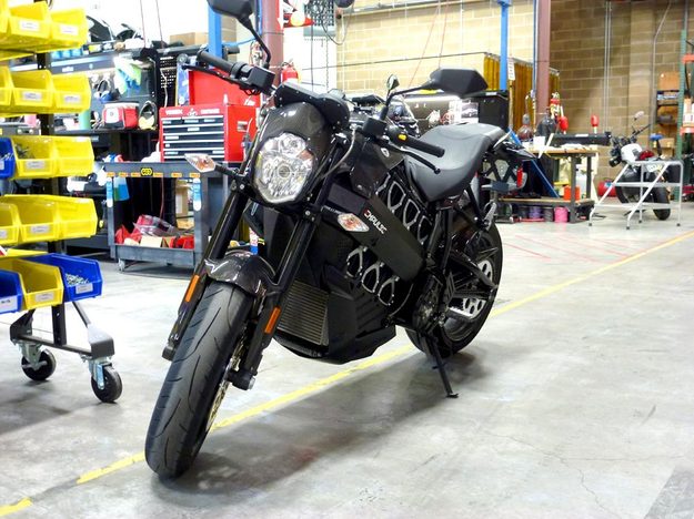 Brammo Empulse electric motorcycle preview front side garage close test