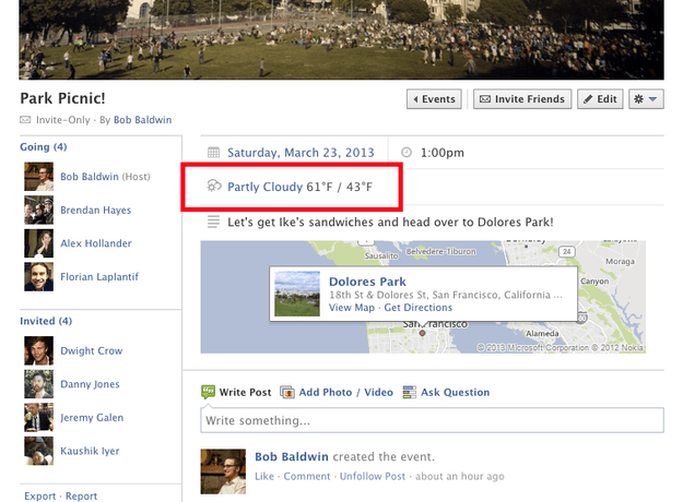 facebook events weather forecast