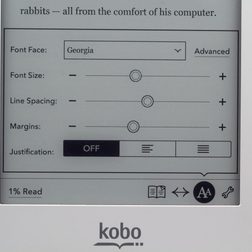 kobo glo e reader pearl e Ink touchscreen reading settings