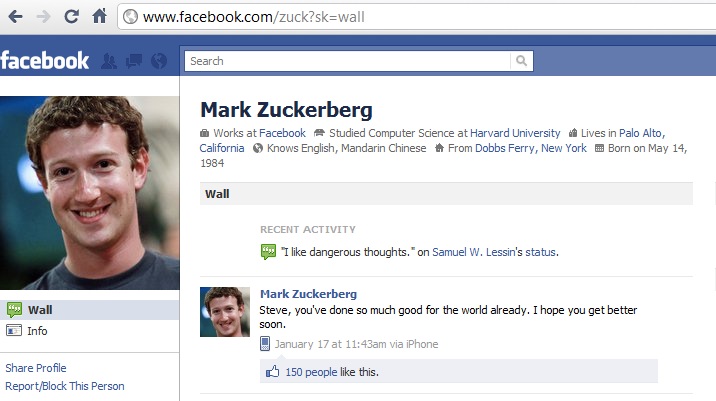 Mark Zuckerberg Facebook Page