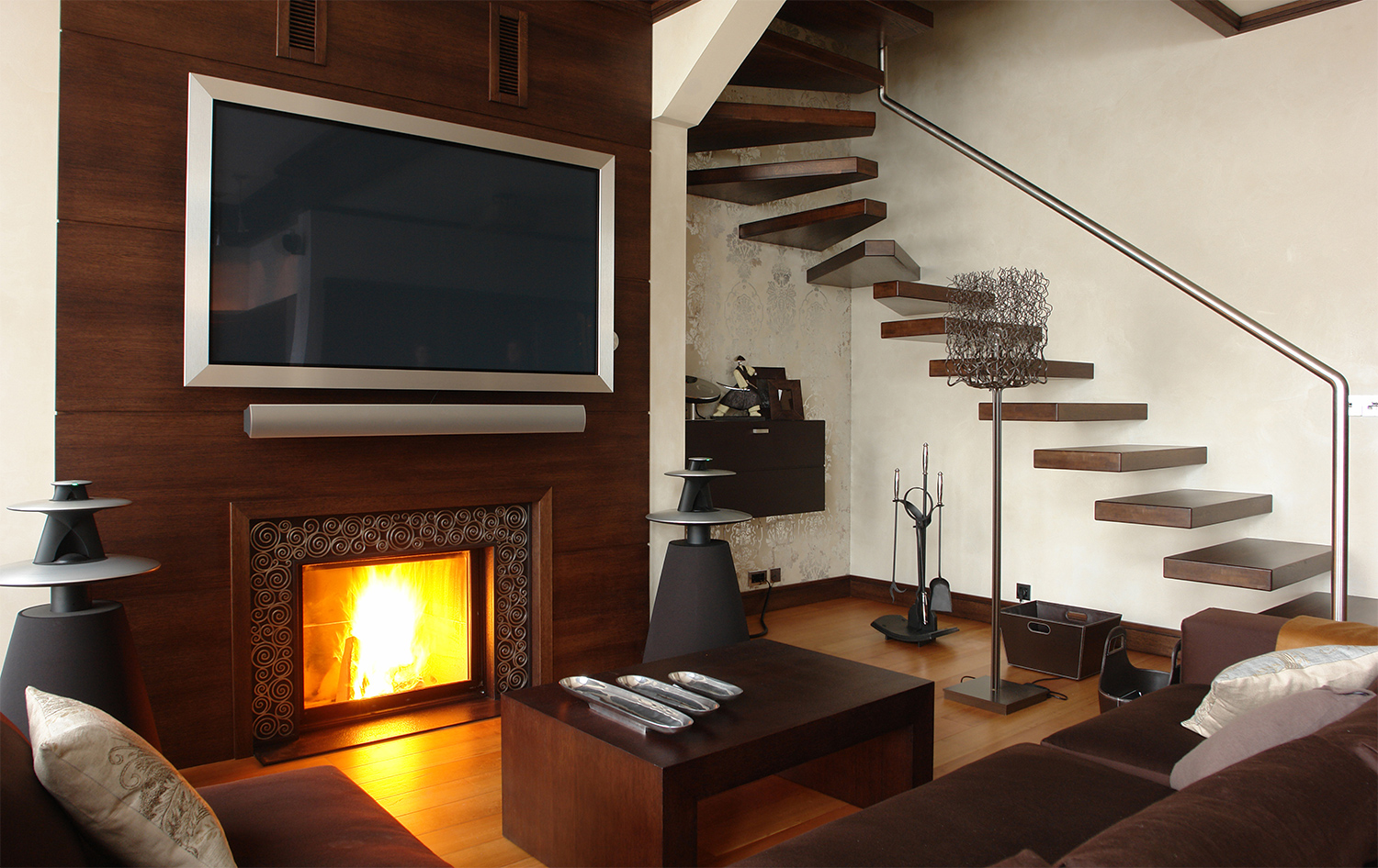 With TV above Fireplace Design Ideas