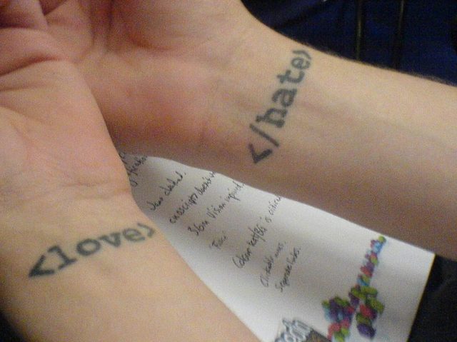 HTML love and hate tattoos