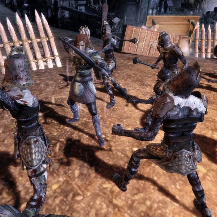 An archer fighting demon soldiers.