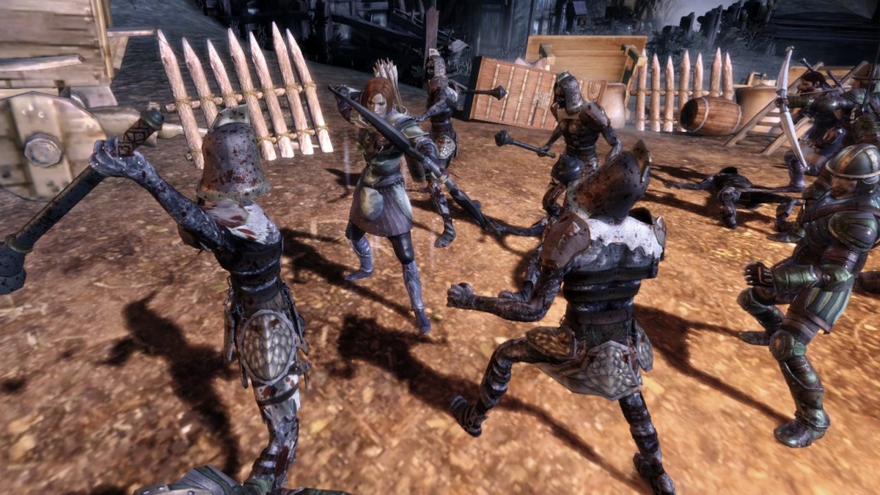 An archer fighting demon soldiers.