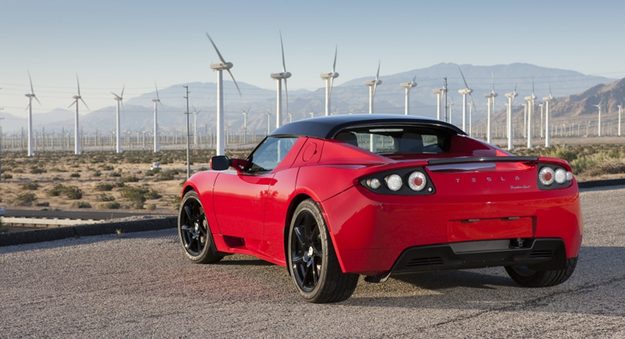 Tesla Roadster red rear three quarter