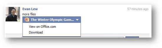 Example showing one-click PowerPoint integration with Facebook