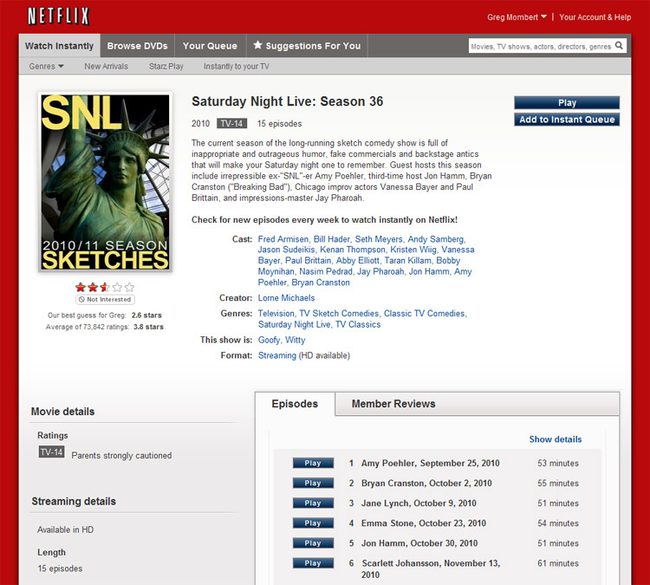 Netflix SNL page