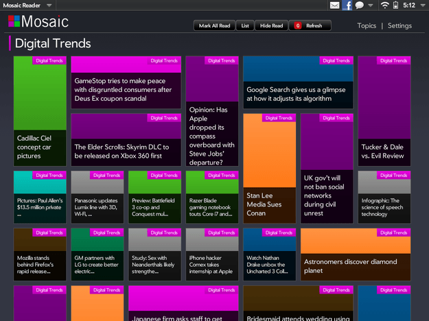 Mosaic Reader on HP TouchPad