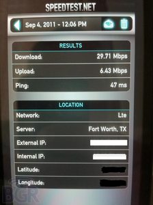 Speed Test of AT&T LTE on HTC Holiday