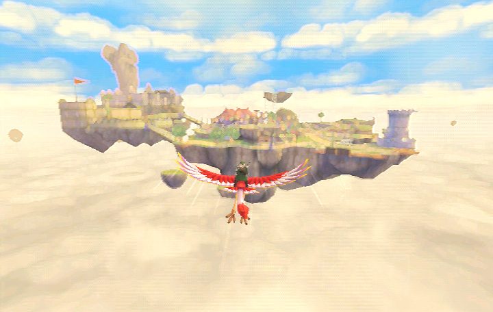 Link flying toward a floating island.