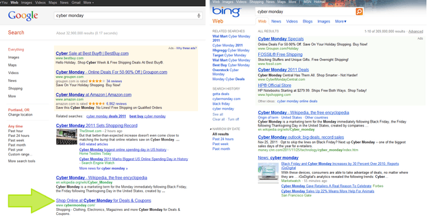googe bing cyber monday