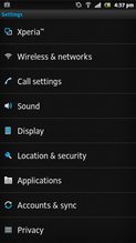 Sony Xperia P review screenshot android settings screen android 4.0 smartphone