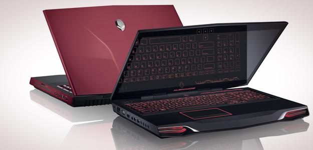 Alienware M17x R4 gaming laptop lid open backlit keyboard
