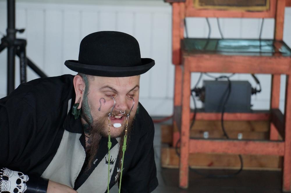 The demonstration event also included a performance artist.