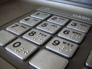 ATM number pad close up shot