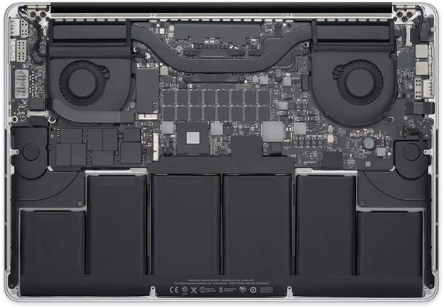 Macbook pro retina teardown battery motherboard inside cooling fans