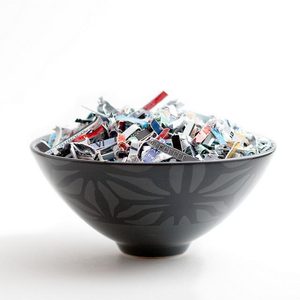 Bowl of shredded credit cards