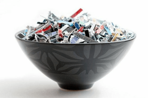 A bowl of shredded credit cards