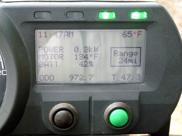 Brammo Empulse electric motorcycle preview dashboard battery monitor lcd