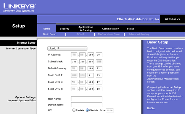 Linksys router DNS Servers (DNSChanger)