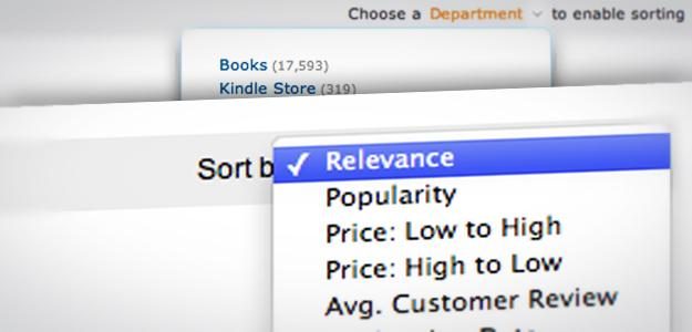 amazon search sorting options metadata
