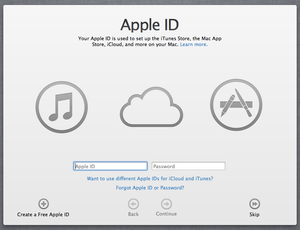 OS X Mountain Lion iCloud sign in