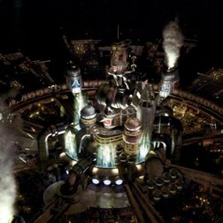 Midgar shown from an overhead shot in Final Fantasy VII.