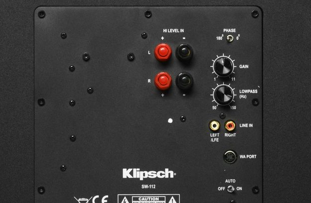Klipsch RF 62 II Home Theater System Review SW 112 subwoofer rear dials