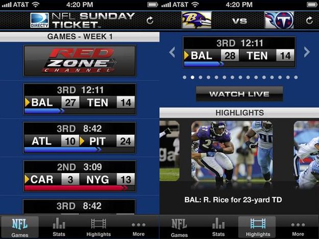 nfl sunday ticket screenshot football app