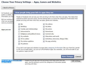 Facebook privacy options for apps