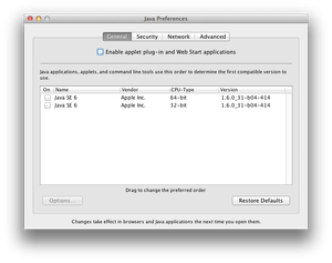 Mac OS X Java Preferences