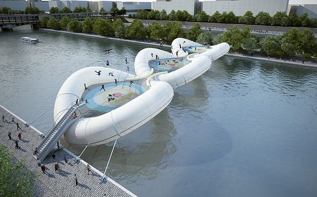 AZC Paris Tramboline bridge aerial