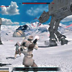 A Rebel shooting an AT-AT on Hoth in Star Wars: Battlefront II (2005).