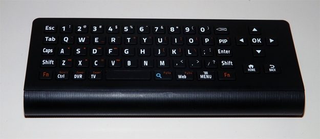 The back side of the remote for the Hisense Pulse offers a QWERTY keyboard