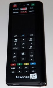 The front side of the remote for Hisense's Pulse Google TV box