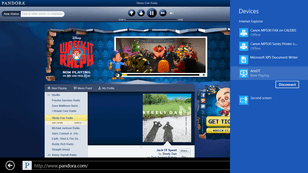 Pandora playing to Aris windows 8 wireless speaker
