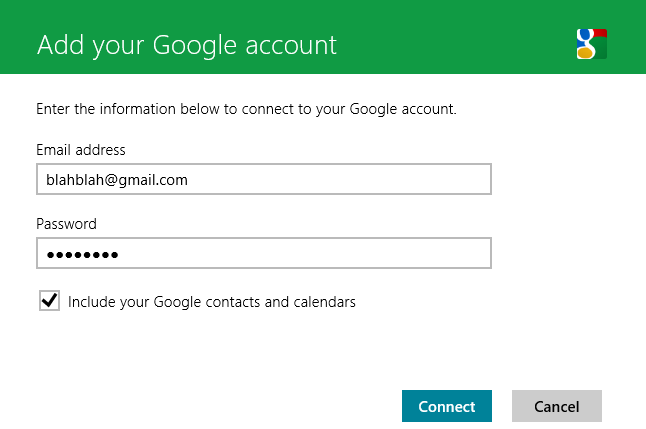 connect gmail set up email in windows 8
