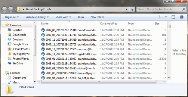 Gmail Backup Example -- in folder