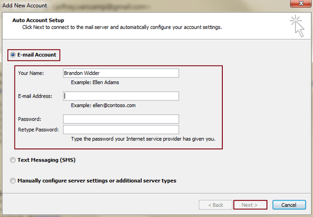 Outlook Email Account Add