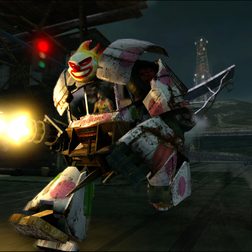 A Sweet Tooth mech fires in Twisted Metal.