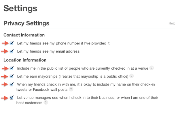 Foursquare settings