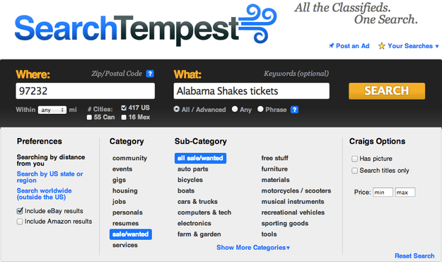 Best Craigslist search engines: Search Tempest