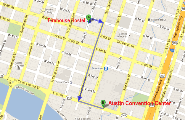 firehouse hostel to austin convention center