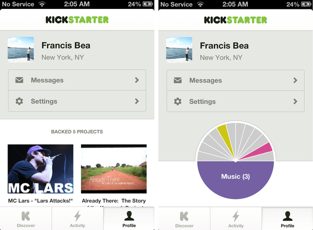 kickstarter ios app profile page