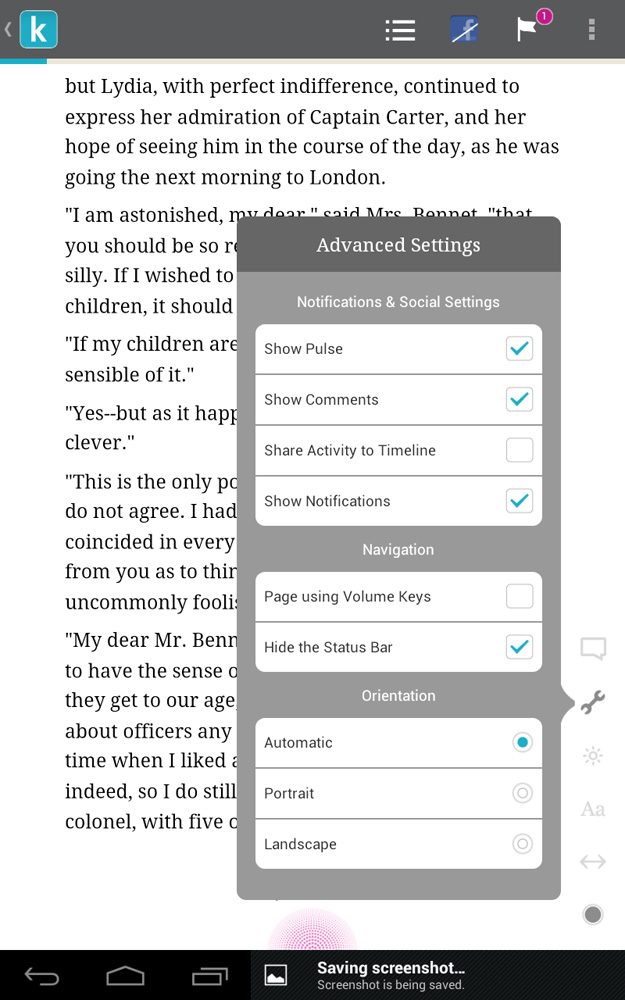 kobo arc screenshot book page reading advanced settings