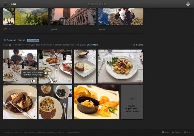 Using proprietary semantic analysis, Everpix can determine objects within a photo and group them by similarity.