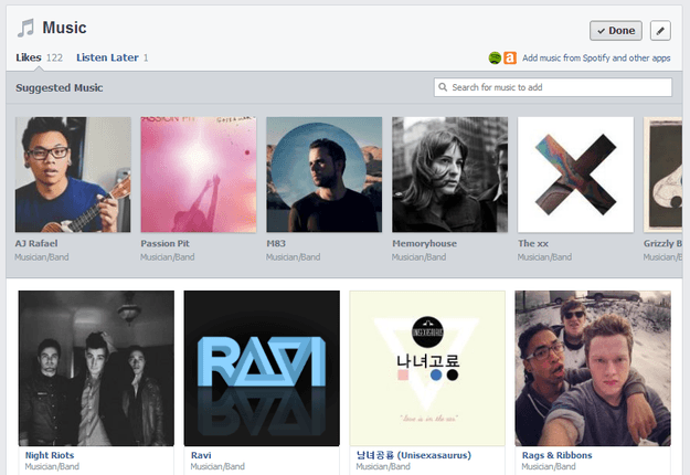 facebook new timeline music