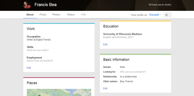 google plus about section